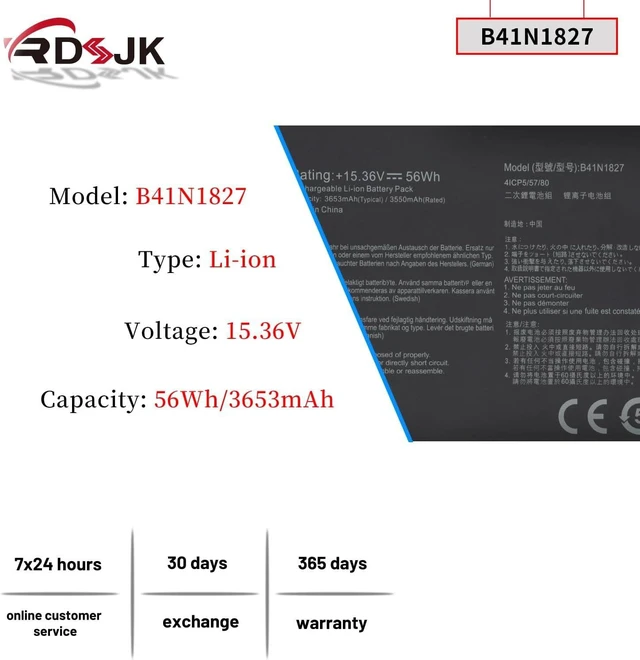 Alt view image 9 of 14 - B41N1827 Laptop Battery for ASUS ZenBook Flip 15 UX562 UX562IA UX562UG UX562FA UM562 UM562IA Q526FA Q526FAC Q526FA-BI7T10 Q507IQ UX562FA-AC010R UX562FA-AC094T UM562IA-EZ022T 0B200-03070200 15.36V 56Wh