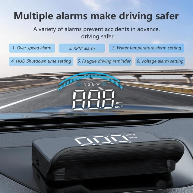 Alt view image 9 of 10 - Liiiyuan M11 Heads up Display Windshield Projector, OBD2/GPS Speedometer MPH with Speed, 3.5 inch CAR HUD Overspeed Warning, Display Water Temperature, Display distance