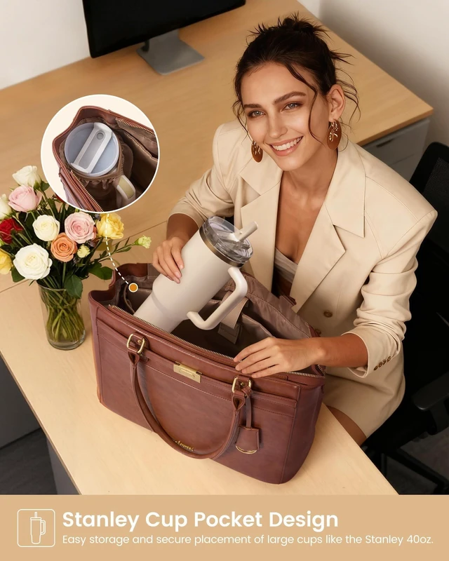 Alt view image 8 of 10 - LOVEVOOK Laptop Tote Bag for Women, 17.3 Inch Waterproof Leather Work Computer Bag, Large Business Office Briefcase Shoulder Handbag Purse Gifts for Women