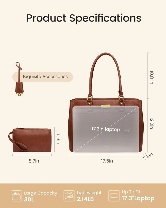 Alt view image 10 of 10 - LOVEVOOK Laptop Tote Bag for Women, 17.3 Inch Waterproof Leather Work Computer Bag, Large Business Office Briefcase Shoulder Handbag Purse Gifts for Women