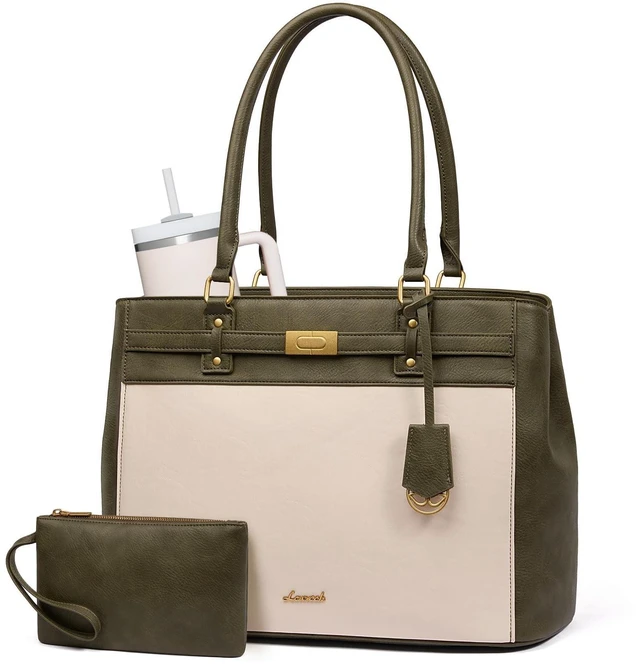 Alt view image 6 of 10 - LOVEVOOK Laptop Tote Bag for Women, 17.3 Inch Waterproof Leather Work Computer Bag, Large Business Office Briefcase Shoulder Handbag Purse Gifts for Women