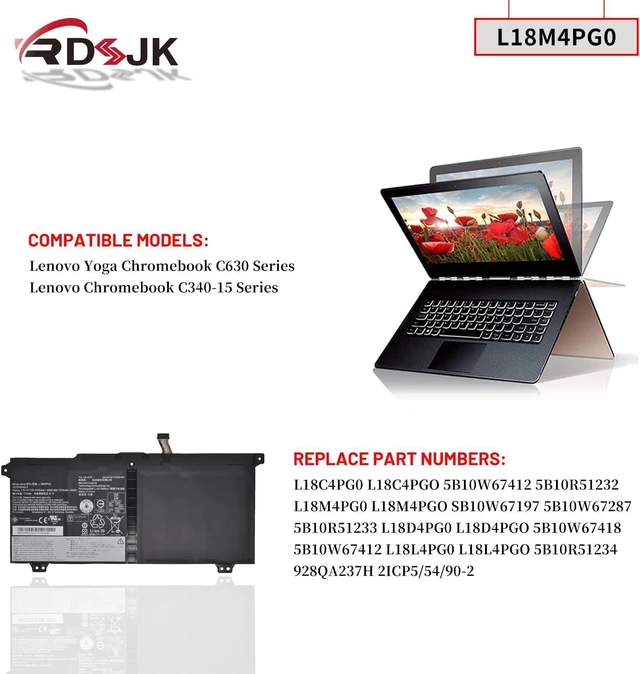 Alt view image 10 of 14 - L18M4PG0 L18C4PG0 L18D4PG0 L18L4PG0 Laptop Battery for Lenovo Yoga Chromebook C630 Chromebook C340-15 81T9 Series 5B10R51232 5B10R51233 5B10R51234 5B10W67287 5B10W67412 5B10W67418 SB10W67197 7.5V 56Wh