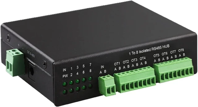 Alt view image 8 of 14 - RS485 Hub 1 to 8 Isolated Rs-485 Splitter 485 Sharer 1 in 8 Out Industrial Grade Optically Isolated Way 152.2Kbps Rs485 Connector Converter Way 1 to 8 Ports