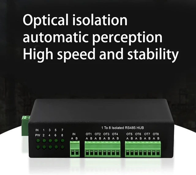 Alt view image 11 of 14 - RS485 Hub 1 to 8 Isolated Rs-485 Splitter 485 Sharer 1 in 8 Out Industrial Grade Optically Isolated Way 152.2Kbps Rs485 Connector Converter Way 1 to 8 Ports