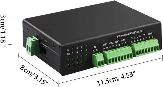 Alt view image 10 of 14 - RS485 Hub 1 to 8 Isolated Rs-485 Splitter 485 Sharer 1 in 8 Out Industrial Grade Optically Isolated Way 152.2Kbps Rs485 Connector Converter Way 1 to 8 Ports