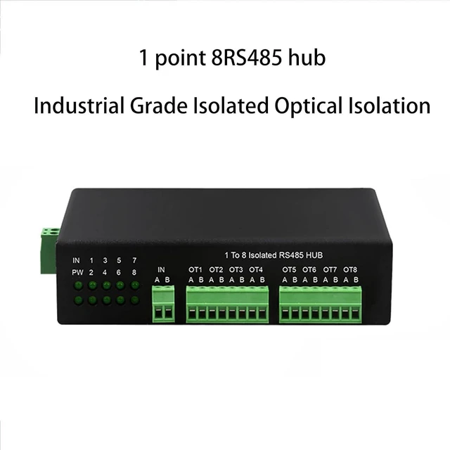 Alt view image 12 of 14 - RS485 Hub 1 to 8 Isolated Rs-485 Splitter 485 Sharer 1 in 8 Out Industrial Grade Optically Isolated Way 152.2Kbps Rs485 Connector Converter Way 1 to 8 Ports