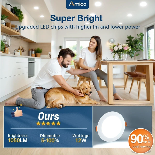Alt view image 11 of 14 - 6 Pack 6 Inch 5CCT Ultra-Thin LED Recessed Ceiling Light with Junction Box, 2700K/3000K/3500K/4000K/5000K Selectable, 12W Eqv 110W 1050LM Brightness Dimmable Canless Wafer Downlight, ETL & FCC