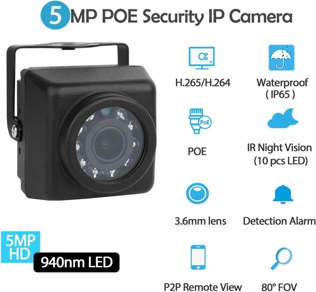 Alt view image 9 of 14 - 5MP IP65 Waterproof POE IP Mini Camera,940nm Invisible LED Infrared POE Camera Night Vision,3.6mm Lens Mini Indoor/Outdoor Security Cam Motion Detection,PC/Phone App (I704-3-P-HSV6)