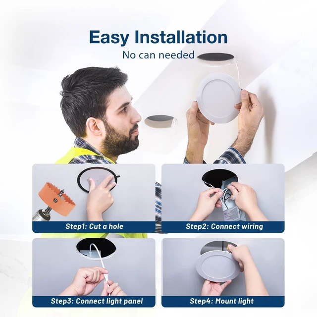 Alt view image 12 of 14 - 6 Pack 6 Inch 5CCT Ultra-Thin LED Recessed Ceiling Light with Junction Box, 2700K/3000K/3500K/4000K/5000K Selectable, 12W Eqv 110W 1050LM Brightness Dimmable Canless Wafer Downlight, ETL & FCC