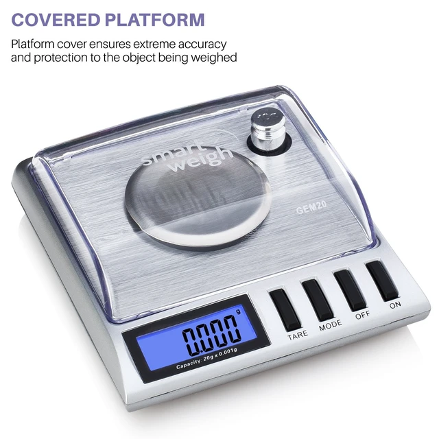 Alt view image 9 of 14 - Smart Weigh GEM20-20g x 0.001 Grams, High Precision Digital Milligram Jewelry Scale, Reloading, Jewelry and Gems Scale, Calibration Weights and Tweezers Included