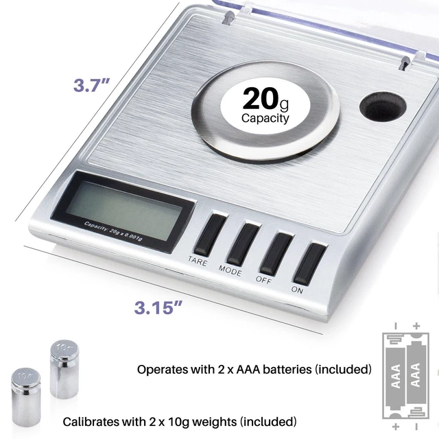 Alt view image 10 of 14 - Smart Weigh GEM20-20g x 0.001 Grams, High Precision Digital Milligram Jewelry Scale, Reloading, Jewelry and Gems Scale, Calibration Weights and Tweezers Included