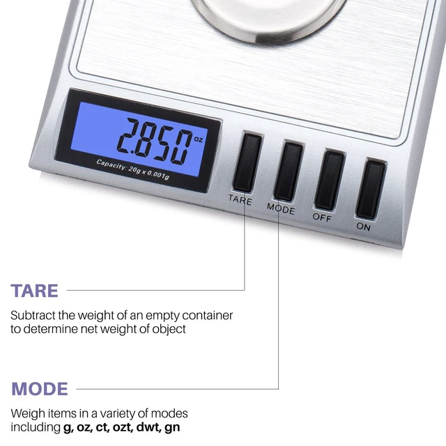 Alt view image 11 of 14 - Smart Weigh GEM20-20g x 0.001 Grams, High Precision Digital Milligram Jewelry Scale, Reloading, Jewelry and Gems Scale, Calibration Weights and Tweezers Included