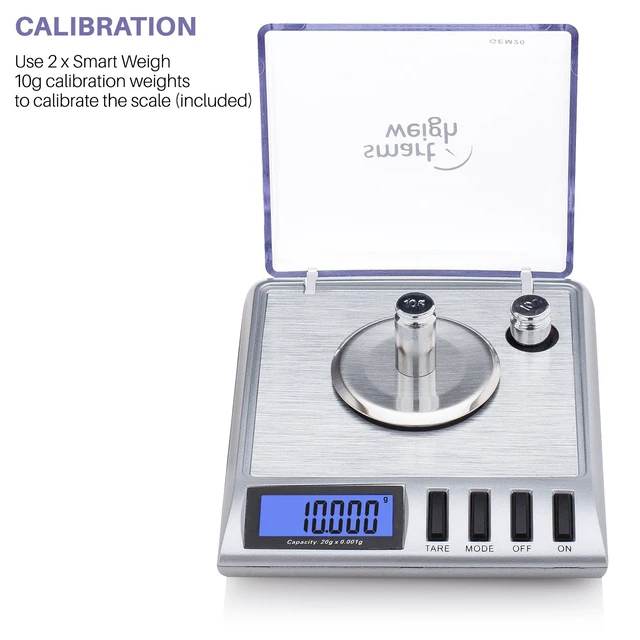 Alt view image 12 of 14 - Smart Weigh GEM20-20g x 0.001 Grams, High Precision Digital Milligram Jewelry Scale, Reloading, Jewelry and Gems Scale, Calibration Weights and Tweezers Included