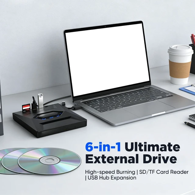 Alt view image 9 of 14 - SakerPlus 7-in-1 External USB DVD Drive & Blu-ray Player, USB 3.0/Type-C Portable BD/DVD/CD Burner Reader Writer with USB Hub, SD/TF Card Reader, 6X Blu-ray Optical Drive for Laptop/Desktop (1-Pack)