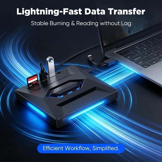 Alt view image 10 of 14 - SakerPlus 7-in-1 External USB DVD Drive & Blu-ray Player, USB 3.0/Type-C Portable BD/DVD/CD Burner Reader Writer with USB Hub, SD/TF Card Reader, 6X Blu-ray Optical Drive for Laptop/Desktop (1-Pack)