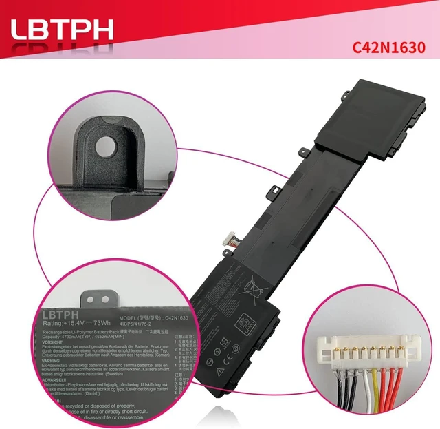 Alt view image 10 of 14 - C42N1630 C42PHCH Laptop Battery Replacement for Asus Zenbook Pro UX550 UX550VD UX550VE UX550VE-1A UX550VE-BN013T XH71 Series 0B200-02520000 15.4V 73Wh 4790mAh
