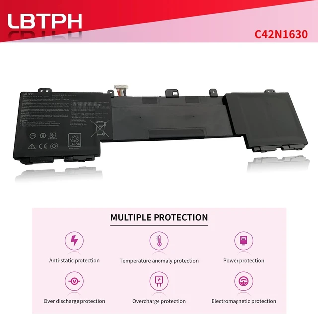 Alt view image 12 of 14 - C42N1630 C42PHCH Laptop Battery Replacement for Asus Zenbook Pro UX550 UX550VD UX550VE UX550VE-1A UX550VE-BN013T XH71 Series 0B200-02520000 15.4V 73Wh 4790mAh