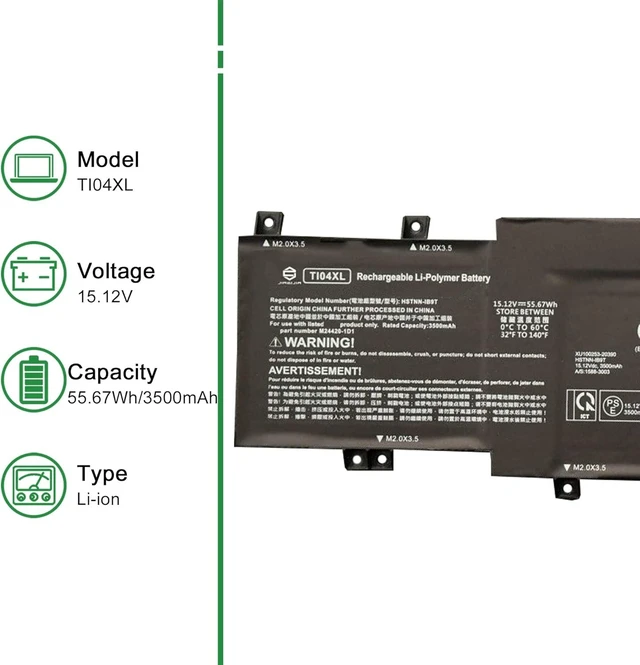 Alt view image 8 of 12 - TI04XL Laptop Battery Replacement for Hp Envy 17M-CH0013DX 17-CH0027UR 17-CH0026UR Series Notebook M24563-005 HSTNN-IB9T M24420-1D1 Black 15.12V 55.67Wh 3500mAh