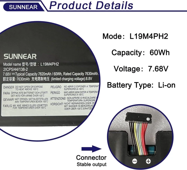 Alt view image 9 of 14 - L19M4PH2 Battery Replacement for Lenovo Ideapad Yoga 9-14ITL5 82BG Yoga 9i (14inch) 2-in-1 C950 9-14ITL5-82BG001AUK 82BG00DRUE Series 5B10Z33896 L19C4PH2 5B10Z33895 SB10Z33898 7.68V 60Wh 4-Cells