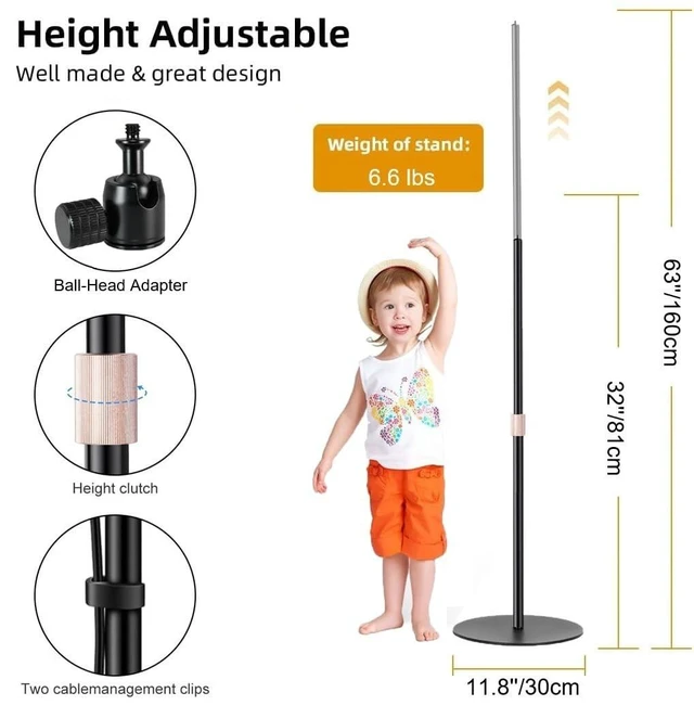 Alt view image 8 of 10 - AceTaken 63'' Webcam Floor Stand Compatible with OBSBOT Tiny 3/Tiny 3 Lite/Tiny 2/ Tiny SE/Meet-2-4K/Meet SE/Meet Webcams