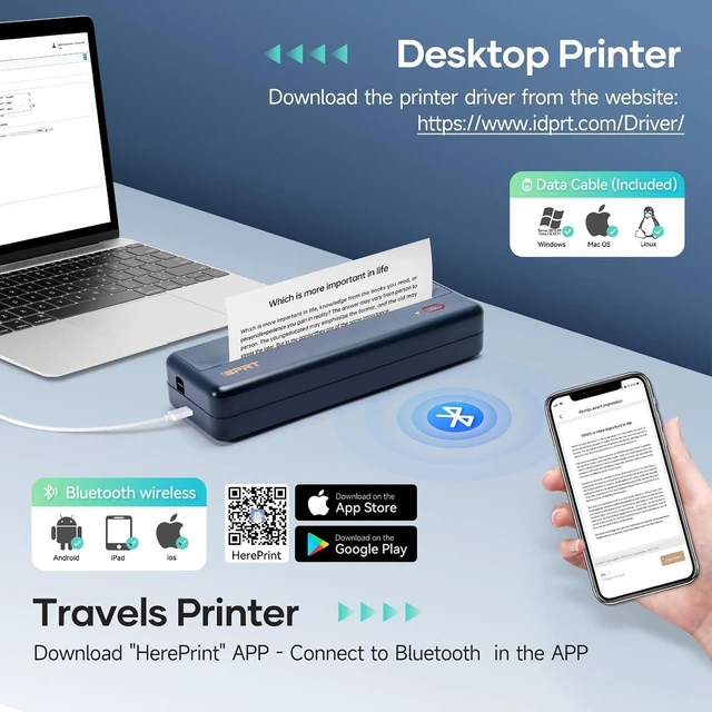 Alt view image 10 of 14 - iDPRT MT890 Portable Wireless Printer - with Thermal A4 Paper, Bluetooth Inkless Printer for Travel/Home, Support US Letter&A4&A5 Size, Mobile Printers Compatible with iOS, Android & Laptop - Blue