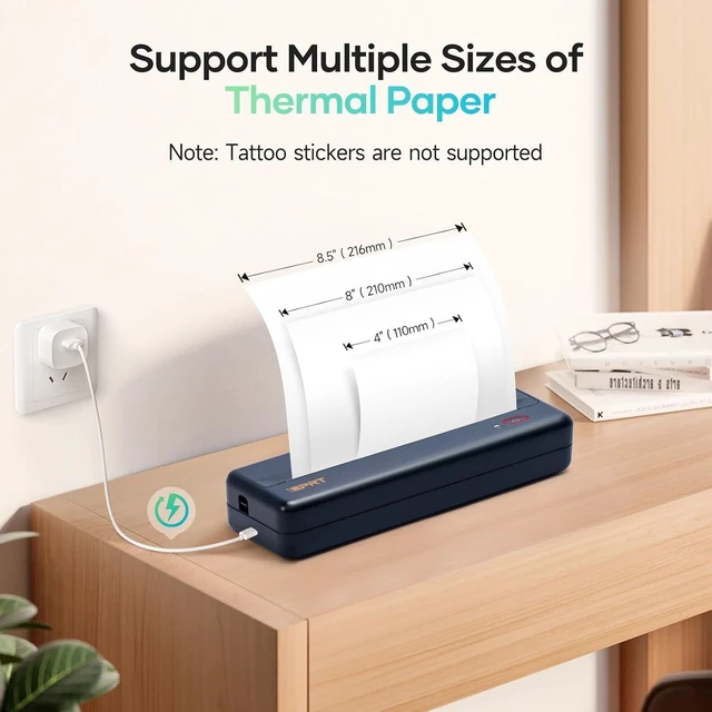 Alt view image 14 of 14 - iDPRT MT890 Portable Wireless Printer - with Thermal A4 Paper, Bluetooth Inkless Printer for Travel/Home, Support US Letter&A4&A5 Size, Mobile Printers Compatible with iOS, Android & Laptop - Blue