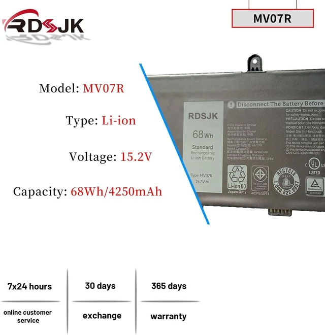 Alt view image 9 of 14 - RDSJK MV07R Laptop Battery for Dell G3 15 3500 3590 3700 3790 G5 5000 5590 5500 5505 SE 5505SE G7 7590 7790 Series JJRRD 0JJRRD 266J9 72WGV 072WGV W5W19 0W5W19 P89F MVO7R PN1VN M4GWP 15.2V 68Wh