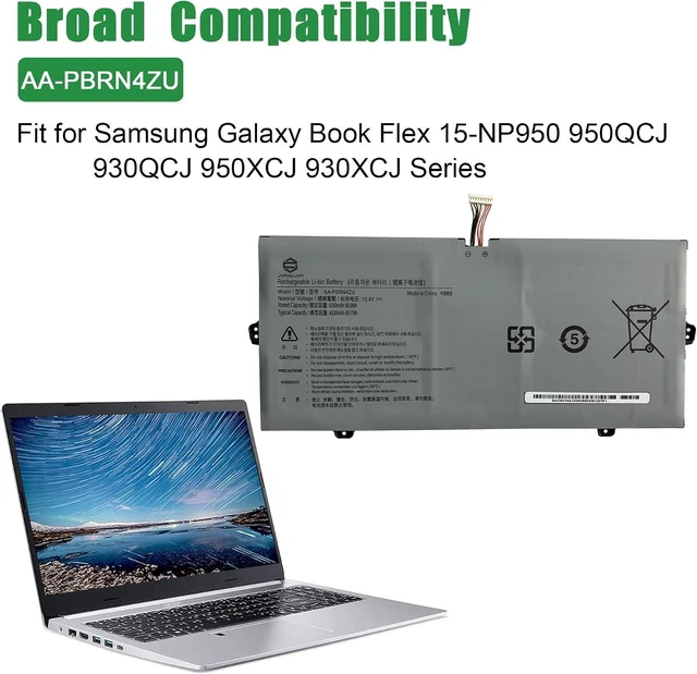 Alt view image 11 of 12 - AA-PBRN4ZU Laptop Battery Replacement for Samsung Galaxy Book Flex 15-NP950 950QCJ 930QCJ 950XCJ 930XCJ Series Notebook Black 15.4V 66.9Wh 4350mAh