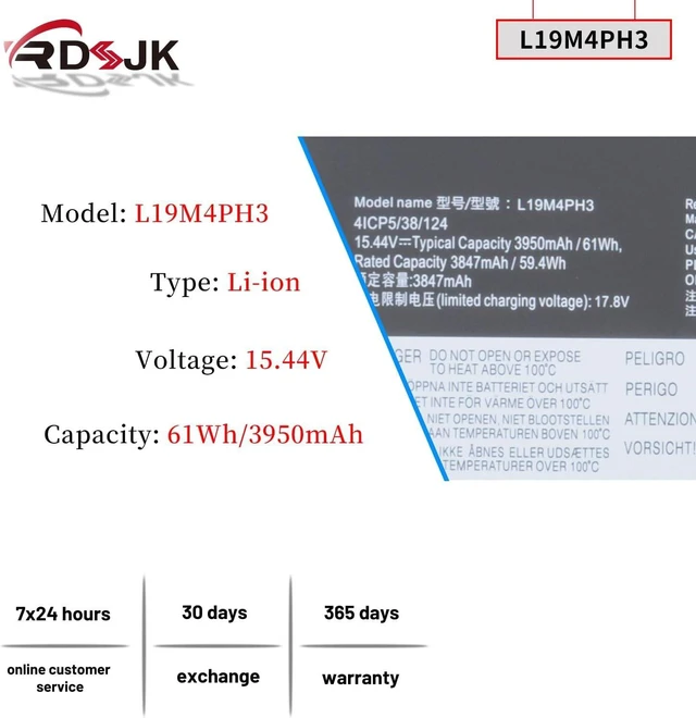 Alt view image 9 of 14 - L19M4PH3 L19D4PH3 L19C4PH3 Laptop Battery for Lenovo Ideapad Yoga Slim 7 Pro-14ARH5 Pro-14ITL5 Pro-14IHU5 Pro-14ACH5 Pro-14IAP7 Series 5B10Z49514 SB10Z49515 SB10Z49516 SB10Z49517 15.44V 61Wh 3950mAh