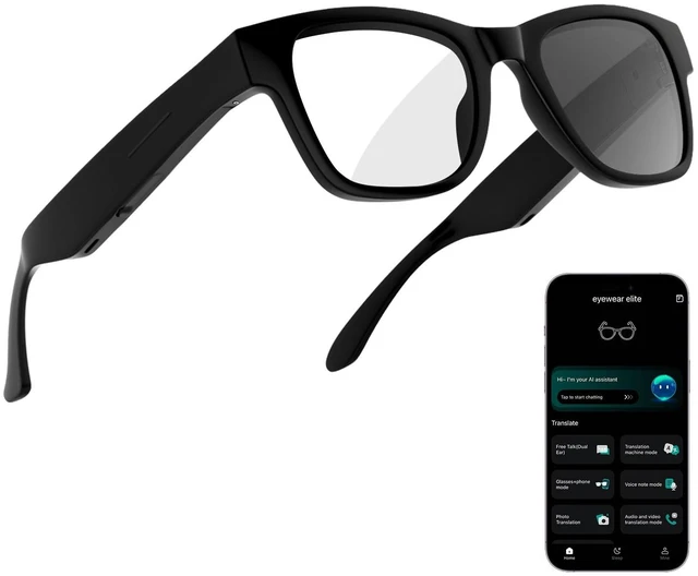 Alt view image 8 of 14 - KWENUN AI Smart Glasses with ChatGPT Bluetooth, Real-Time Translation, Music & Hands-Free Calls, Photochromic Lenses, UV & Blue Light Protection for Men & Women
