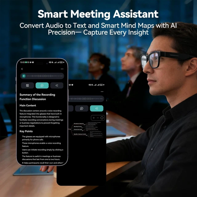 Alt view image 13 of 14 - KWENUN AI Smart Glasses with ChatGPT Bluetooth, Real-Time Translation, Music & Hands-Free Calls, Photochromic Lenses, UV & Blue Light Protection for Men & Women