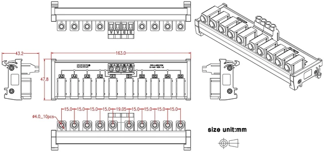 Alt view image 10 of 10 - Banana Jack 2x5 Position Distribution Module, DC Power Strip Horizontal (DIN Rail Mount)