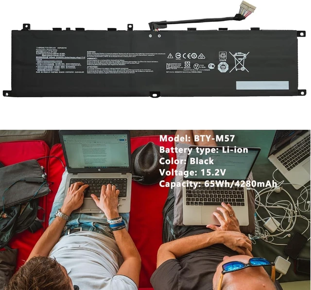Alt view image 9 of 14 - BTY-M57 Laptop Battery Replace for MSI GP66/GP76 Leopard 10UE 10UG 10UH 11UE 11UG 11UH MSI Vector GP66/GP76 12UE 12UG 12UGS 12UH Series Notebook BTY-M57 4ICP6/35/140 15.2V 65Wh 4280mAh