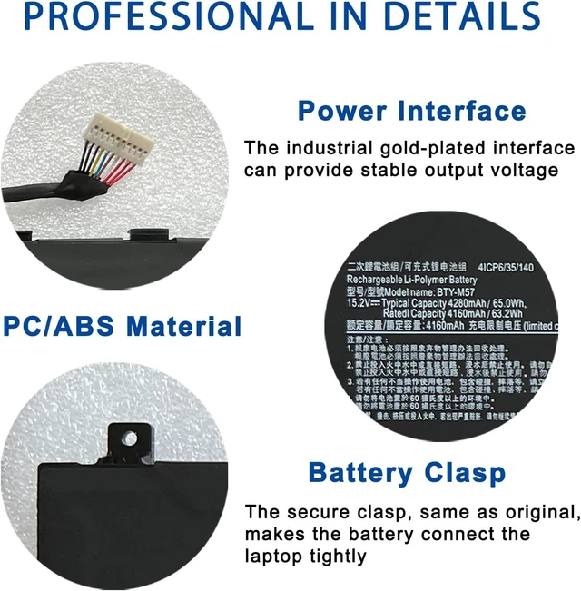 Alt view image 12 of 14 - BTY-M57 Laptop Battery Replace for MSI GP66/GP76 Leopard 10UE 10UG 10UH 11UE 11UG 11UH MSI Vector GP66/GP76 12UE 12UG 12UGS 12UH Series Notebook BTY-M57 4ICP6/35/140 15.2V 65Wh 4280mAh