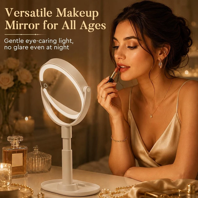 Alt view image 9 of 14 - Makeup Mirror with Lights, 20X Magnifying Mirrors, Height Adjustable, Vanity Mirror with Lights Rechargeable 3 Color Modes, Double-Sided Detachable Travel Mirrors, Gift for Women (White)