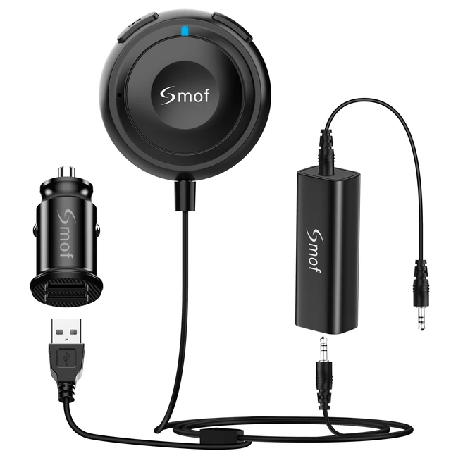 Alt view image 6 of 10 - Smof Bluetooth Car Adapter, Aux Bluetooth Adapter for Car with Dual Port USB Charger & Ground Loop Noise Isolator, Wireless Audio Receiver with 3.5mm Aux Port, Hands-Free Calls, Dual Connection