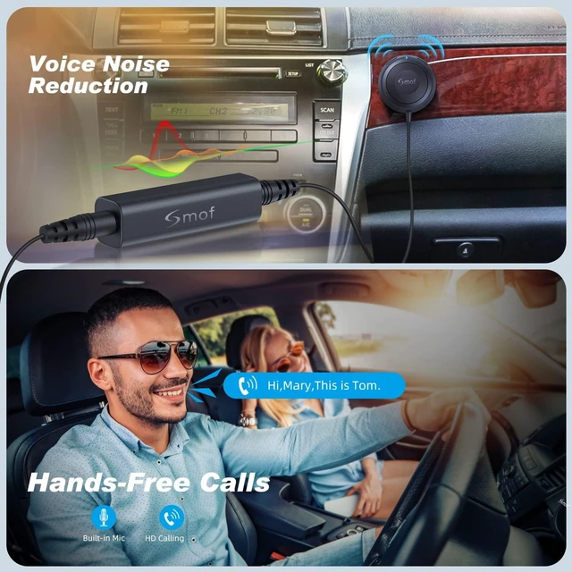 Alt view image 9 of 10 - Smof Bluetooth Car Adapter, Aux Bluetooth Adapter for Car with Dual Port USB Charger & Ground Loop Noise Isolator, Wireless Audio Receiver with 3.5mm Aux Port, Hands-Free Calls, Dual Connection
