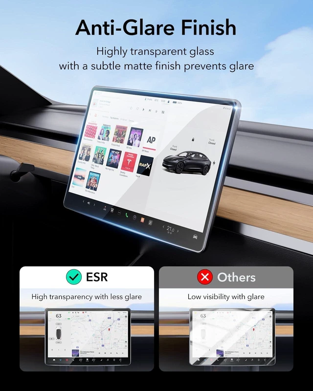 Alt view image 10 of 10 - ESR Tempered Glass Screen Protector for Tesla Model 3 2025/2024 Highland, 15.4'' Center Console and 8'' Rear Touchscreen Protection Set, 9H Glass Matte Film Accessories with Alignment Kit, Anti Glare