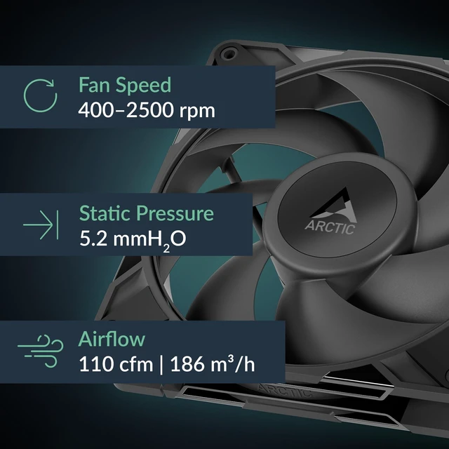 Alt view image 7 of 10 - ARCTIC P14 Pro PST, 5 Pack - Powerful Premium Fan, 140 mm PWM Fan with Y-Cable Splitter, 400-2500 RPM, 0 RPM <5% PWM, Fluid Dynamic Bearing, 4-Pin - Black