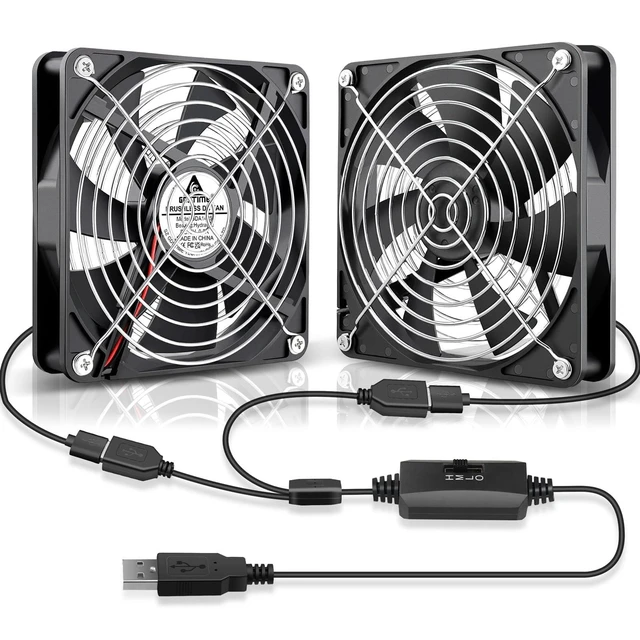 Alt view image 6 of 10 - GDSTIME Dual 140mm USB Fan with Speed Control, 5V Powered DC Brushless PC Computer Case Cooling Fans with 2 in 1 USB Cable for AV Receiver DVR PlayStation Computer Home Theater Cabinet Cooling