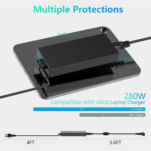 Alt view image 9 of 14 - 280W Laptop Charger Compatible with Asus ROG Strix G18 G17 G16 G15 G814 G713 G614 G513 TUF A16 Scar 15 17 G733 G732 G533 G703 ADP-280BB B Gaming Laptop Power Cord