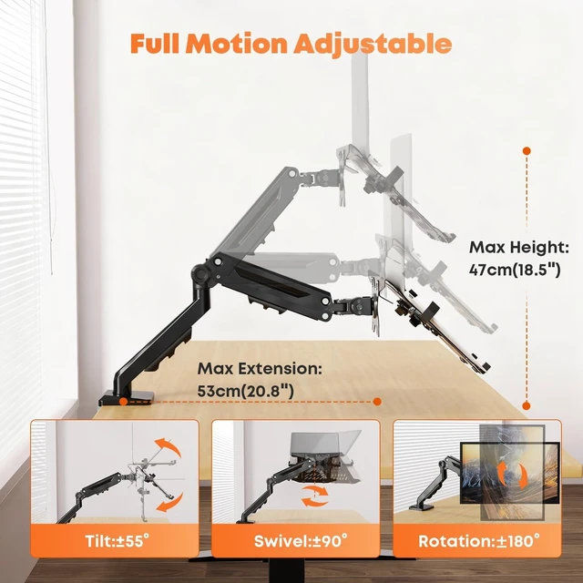 Alt view image 9 of 10 - PUTORSEN Laptop Arm Mount Desk - Fits Max 18" Notebook and 40" Computer Screen, 2-in-1 Monitor Mount with Adjustable Laptop Tray, Hold Up to 26.5lbs