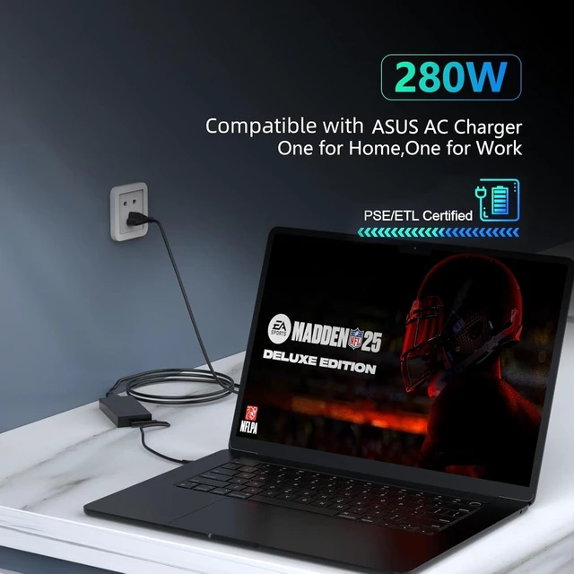 Alt view image 11 of 14 - 280W Laptop Charger Compatible with Asus ROG Strix G18 G17 G16 G15 G814 G713 G614 G513 TUF A16 Scar 15 17 G733 G732 G533 G703 ADP-280BB B Gaming Laptop Power Cord