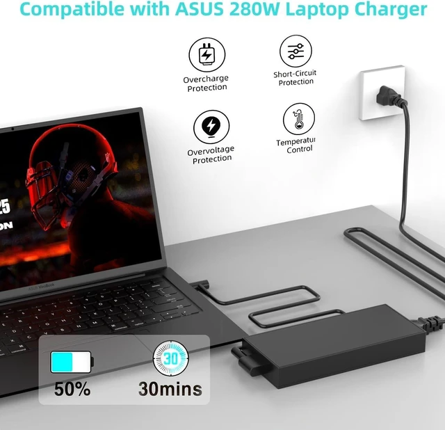Alt view image 13 of 14 - 280W Laptop Charger Compatible with Asus ROG Strix G18 G17 G16 G15 G814 G713 G614 G513 TUF A16 Scar 15 17 G733 G732 G533 G703 ADP-280BB B Gaming Laptop Power Cord