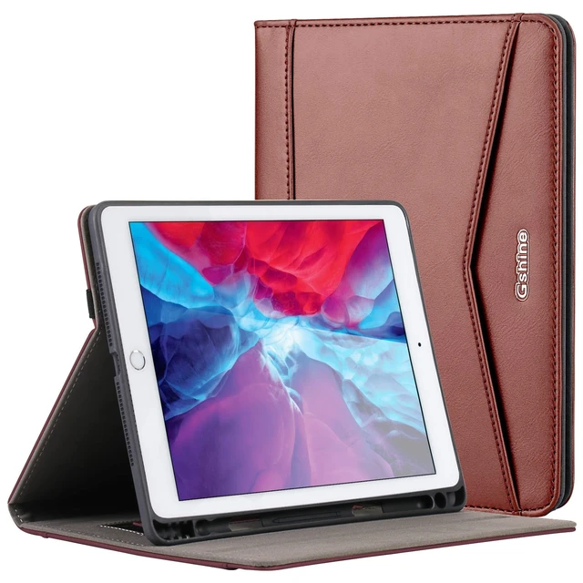 Alt view image 6 of 10 - Gshine Case for iPad 6th Generation, iPad 9.7 Case 5th Generation 2018/2017, Full-Body Protective Rugged Shockproof Case with Built-in Handstrap & Apple Pencil Holder,Auto Sleep/Wake- Brown