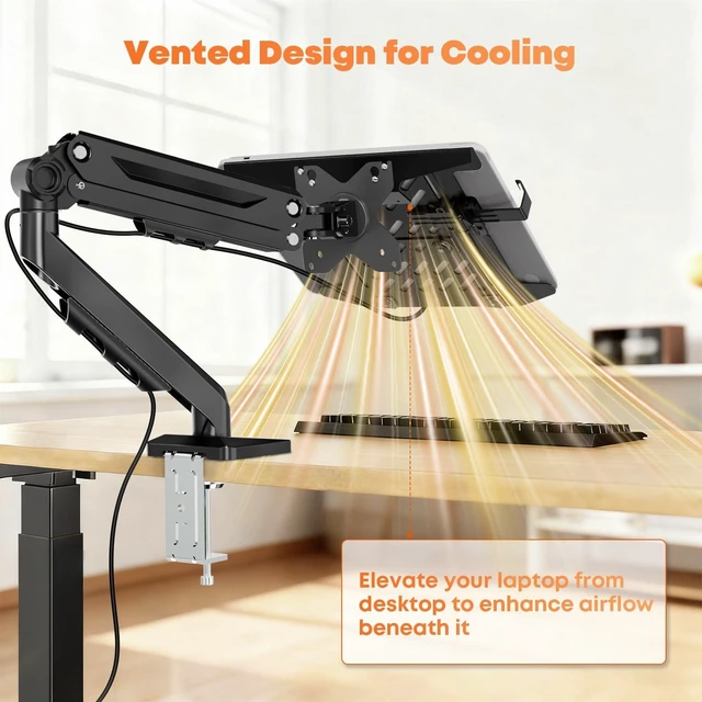Alt view image 10 of 10 - PUTORSEN Laptop Arm Mount Desk - Fits Max 18" Notebook and 40" Computer Screen, 2-in-1 Monitor Mount with Adjustable Laptop Tray, Hold Up to 26.5lbs