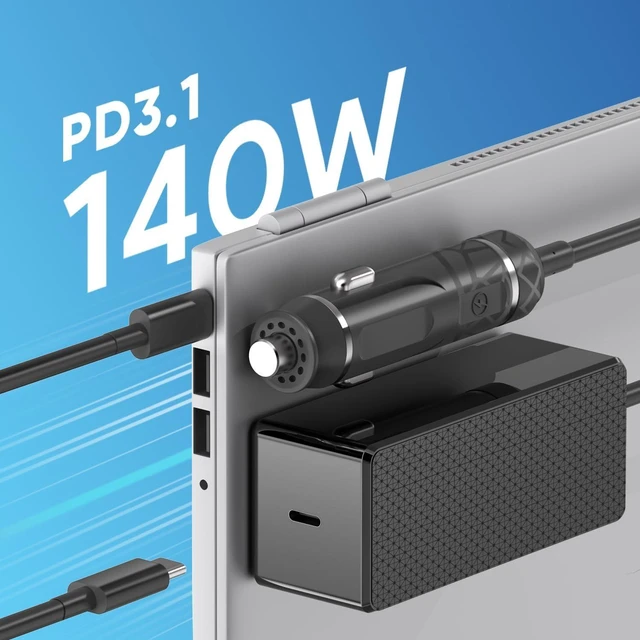 Alt view image 9 of 14 - Laptop Car Charger 140W 130W 100W 96W 90W 87W 67W 61W USB-C Power Adapter PD3.1 12-24V DC Adapter for MacBook Pro 16/15/14/13 Inch,MacBook Air 15" 13" M1 M2,iPad Pro,Dell,Lenovo,HP,Asus and More