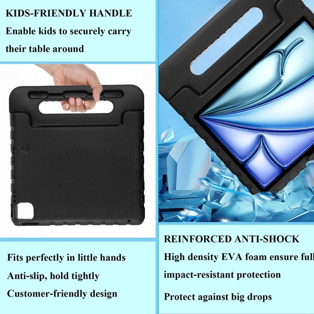 Alt view image 9 of 10 - UUcovers Kids Case for iPad Pro 11 inch M5/M4 (2025/2024) with Pencil Holder/Convertible Handle Stand Shockproof Slim Lightweight Cute Soft EVA Heavy Duty Rugged Kickstand Cover for Children, Black