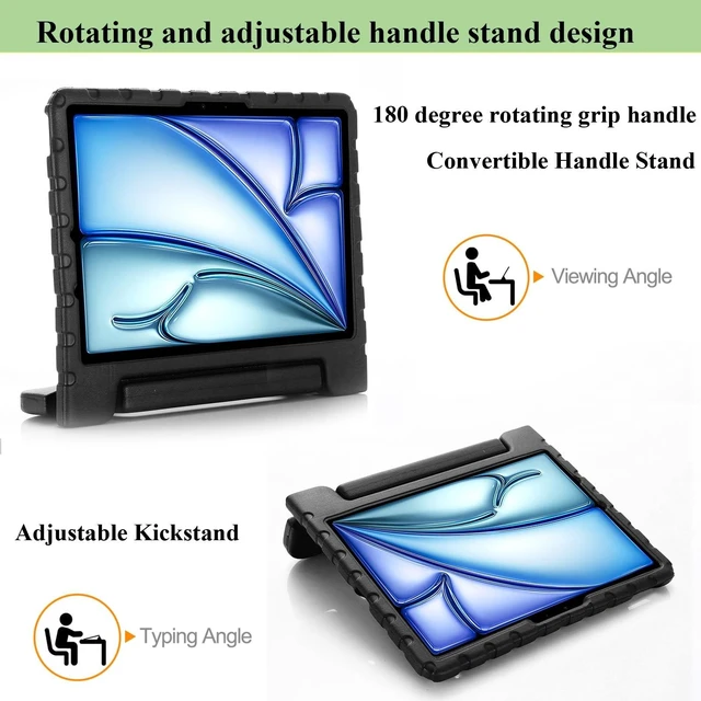 Alt view image 10 of 10 - UUcovers Kids Case for iPad Pro 11 inch M5/M4 (2025/2024) with Pencil Holder/Convertible Handle Stand Shockproof Slim Lightweight Cute Soft EVA Heavy Duty Rugged Kickstand Cover for Children, Black