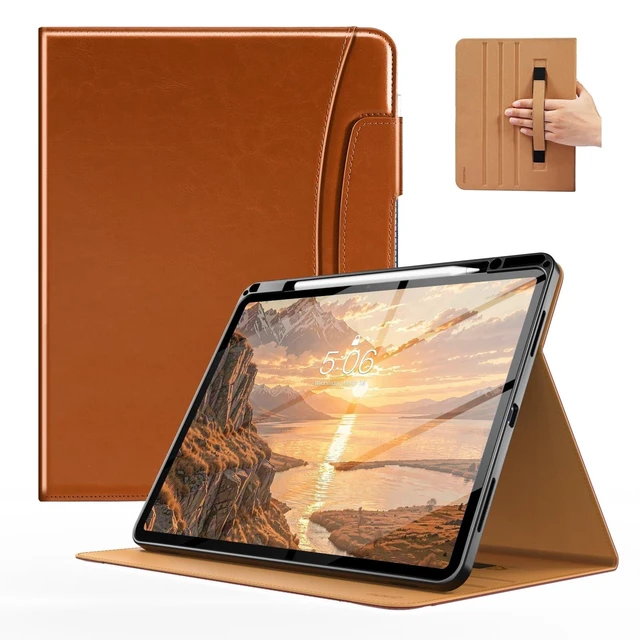 Alt view image 6 of 10 - MoKo Case for iPad Air 13-inch (M4) 2026 / (M3) 2025 / (M2) 2024 with Pencil Holder & Hand Strap & Pocket, Premium Leather Folio Stand Cover, Multiple Viewing Angles, Brown